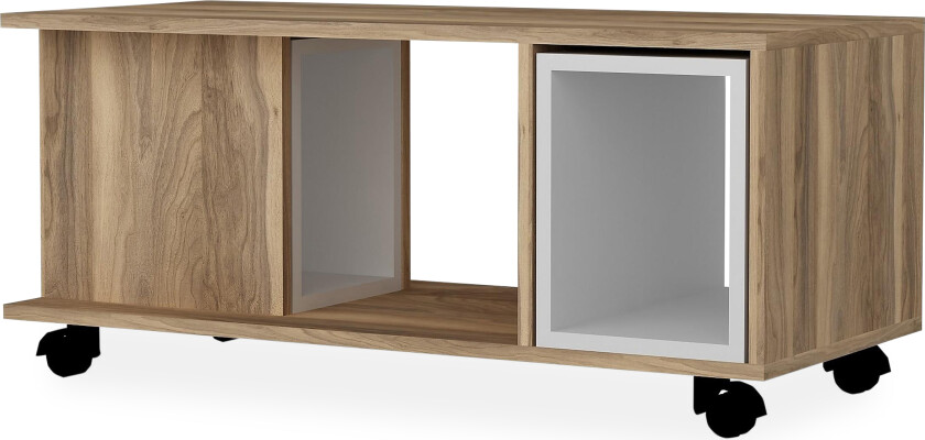 Saberit Sofabord 100 cm på Hjul - Hvit/Valnøttsbrun