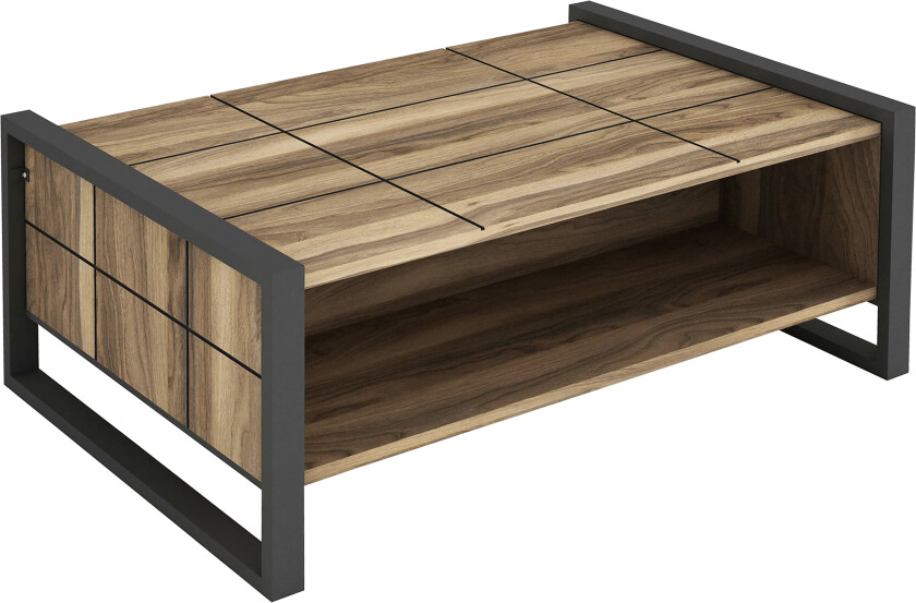 Tera Home Sofabord 94 cm med Oppbevaringshylle - Valnøttsbrun/Grå