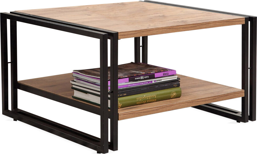 Sapphira Sofabord 70 cm med Oppbevaringshylle - Tre/Svart