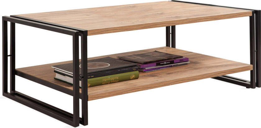 Sapphira Sofabord 110 cm med Oppbevaringshylle - Tre/Svart