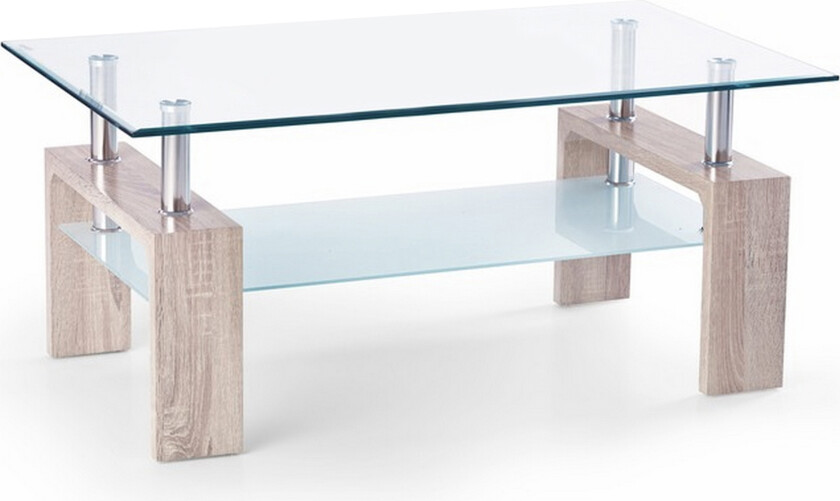 Diana Sofabord 100 cm med Oppbevaringshylle - Glass/Eikefarge