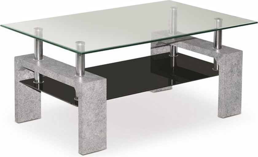 Diana Sofabord 100 cm med Oppbevaringshylle - Glass/Svart/Grå