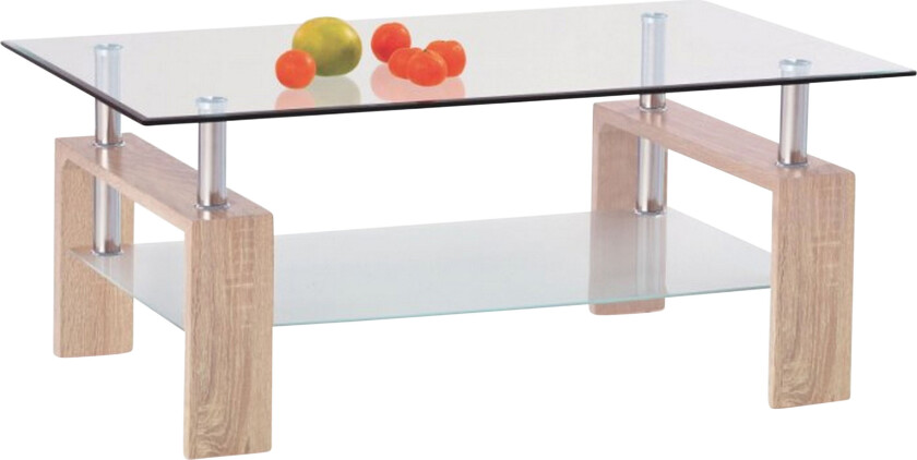 Diana Sofabord 110 cm med Oppbevaringshylle - Glass/Eikefarge