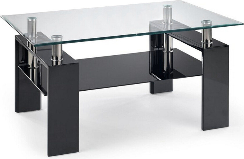 Diana Sofabord 110 cm med Oppbevaringshylle - Glass/Svart