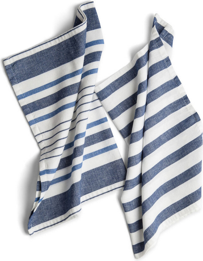 KL T Stripe Kjøkkenhåndkle 40x60 cm 2-pk Marineblå - Kosta Linnewäfveri