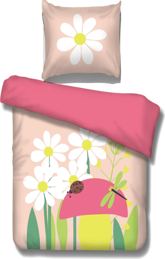 Sprield Sengesett Blomst - Rosa/Grønn