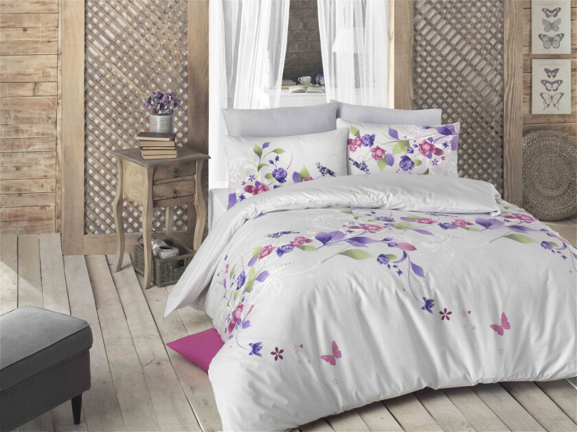 Victoria Sengesett Dobbel 4-delt Ranforce - Hvit/Lilla/Rosa/Grønn