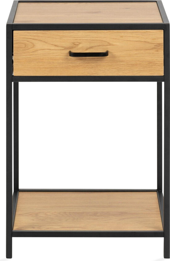 Hasslevik Nattbord 35 cm med Oppbevaring Skuff + Hylle - Brun/Svart