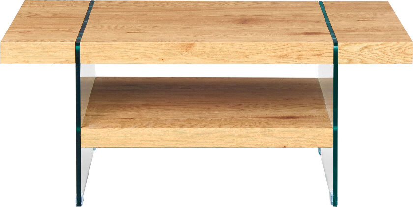 Aldreda Sofabord 110 cm med Oppbevaringshylle - Glass/Natur/Brun