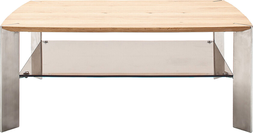 Nelia Sofabord 120 cm med Oppbevaringshylle - Glass/Eik/Grå