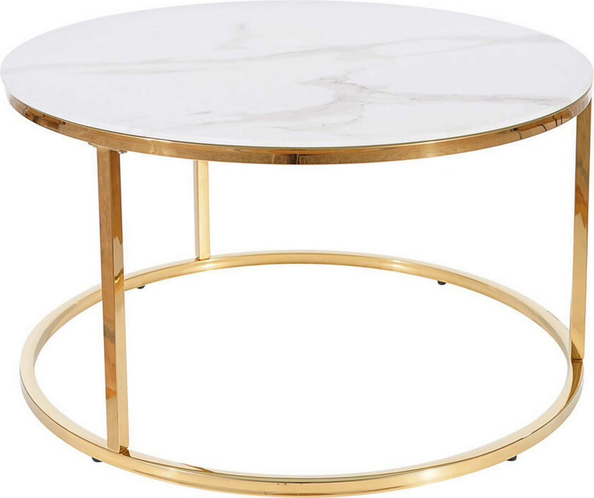 Sabines Sofabord 80 cm Rundt Marmormønster - Hvit/Gull