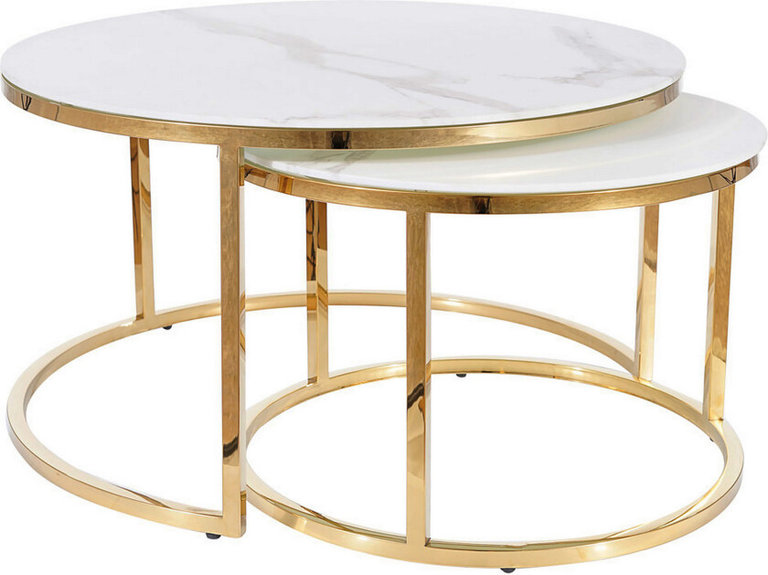 Musara Sofabord Rundt Marmorlook - Glass/Hvit Matt Lakk/Gull