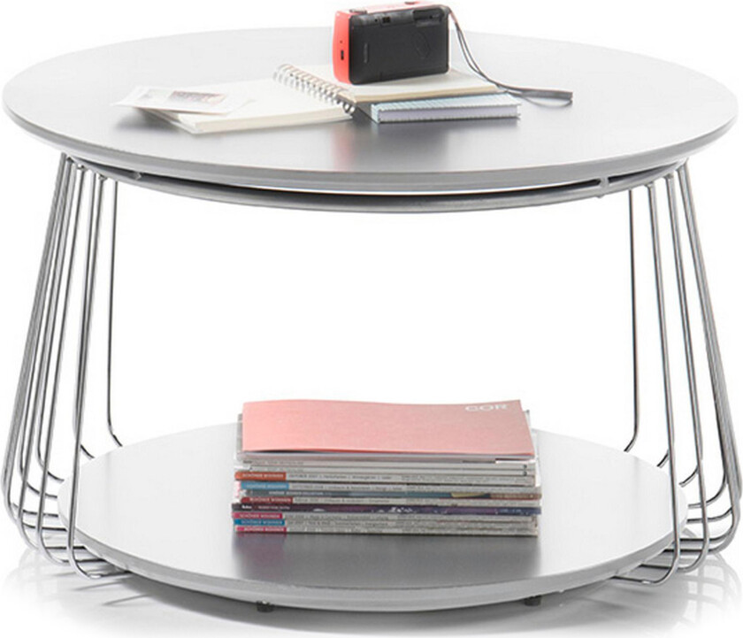 Vilniusa Sofabord 50 cm Rundt med Oppbevaringshylle - Hvit