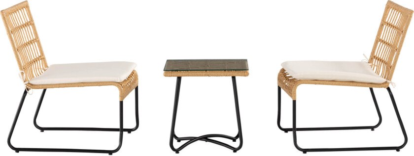 Happ Cafésett 45 cm + 2 Kurvstoler - Natur