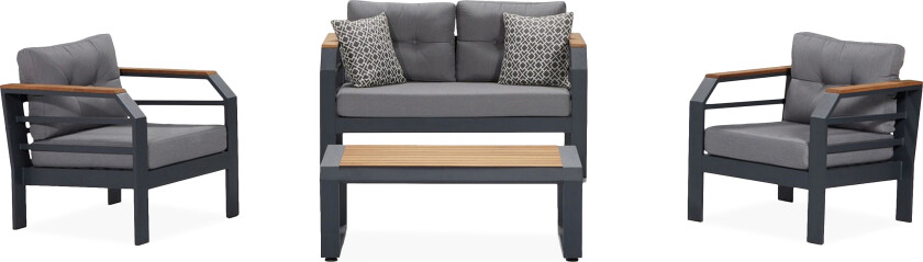 Bilde av Lassento Cafésett 137 cm + 2-seters Sofa + 2 Lenestoler - Grå / Svart