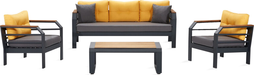 Bilde av Lassento Cafésett 197 cm + 3-seters Sofa + 2 Lenestoler - Gul/Grå/Svart