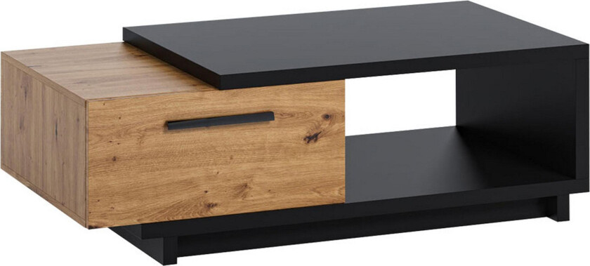 IngRamme Sofabord 120 cm med Oppbevaringsskuff + Hylle - Natur/Svart