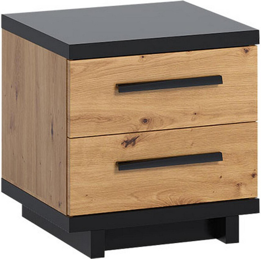IngRamme Nattbord 40 cm med Oppbevaring 2 Skuffer - Eikfarge/Svart