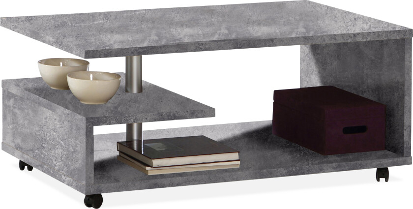 Nabinger Sofabord 105 cm med Oppbevaringshyller på Hjul - Betonggrå