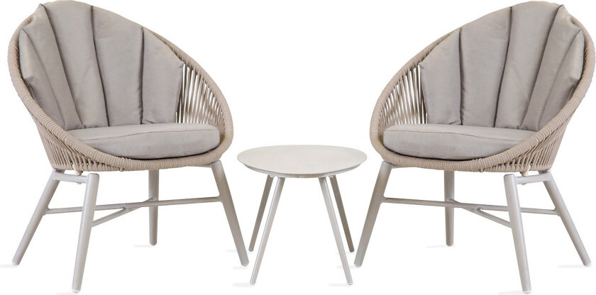 Cafesett SHELLY bord og 2 stoler grå / beige -