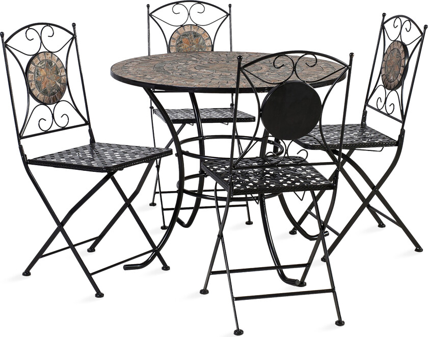 Cafesett MOSAIC bord og 4 stoler metall/svart -
