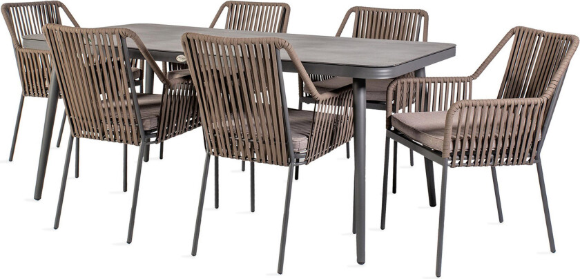 Hagegruppe ANDROS bord og 6 stoler 180x90xH75cm -