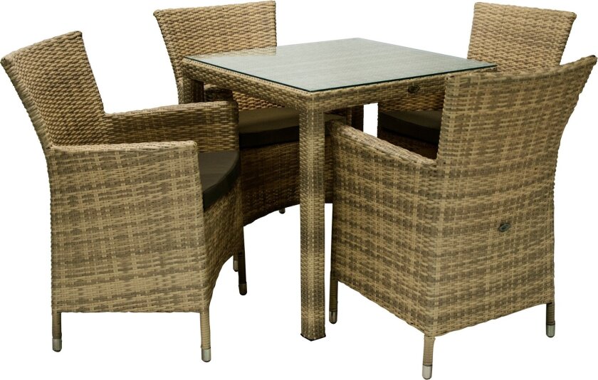 Cafesett WICKER bord og 4 stoler 73x73xH71cm -