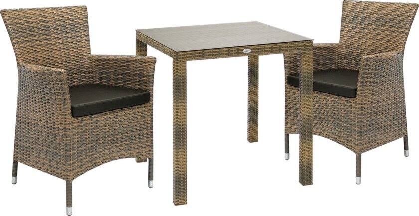 Cafesett WICKER bord og 2 stoler 73x73xH71cm -