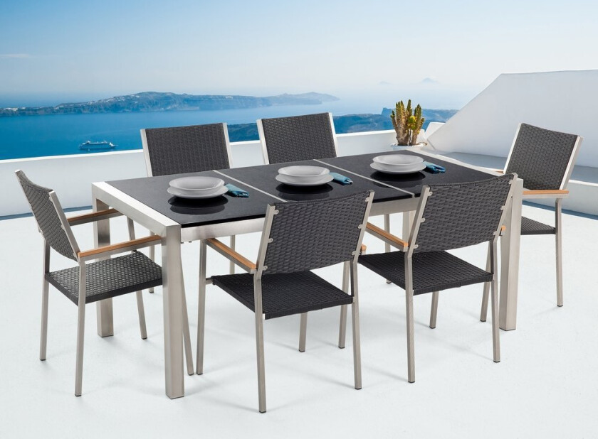 Grosseto Hagegruppe Med Bord + 6 Stoler - Svart