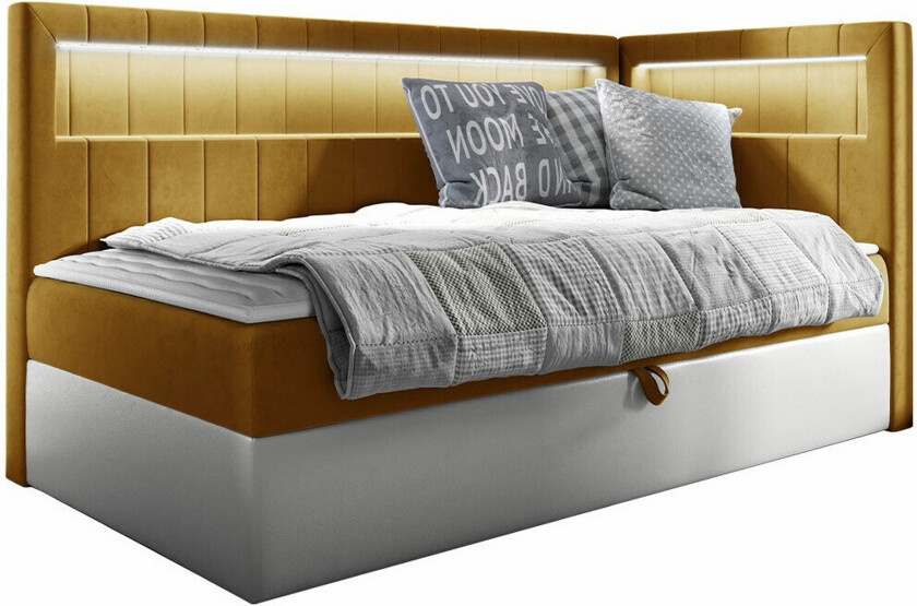 Boisdale Sengeramme 90x200 cm - Gul/Hvit