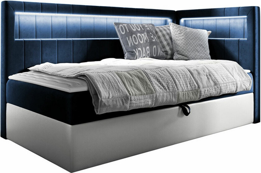 Boisdale Sengeramme 90x200 cm - Blå/Hvit