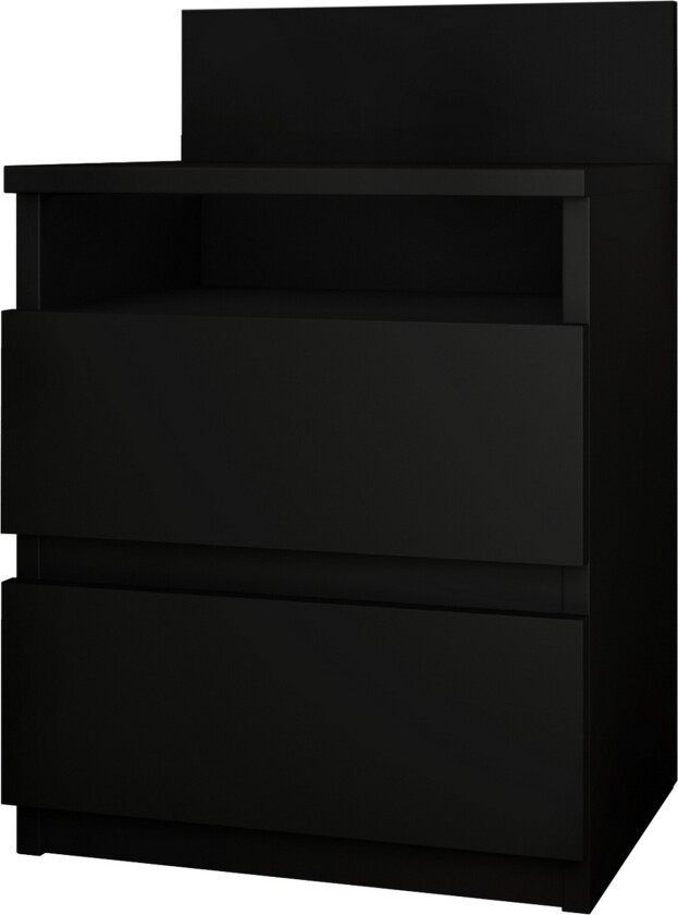 Basildon Nattbord 40 cm med Oppbevaring 2 Skuffer + Hylle - Svart