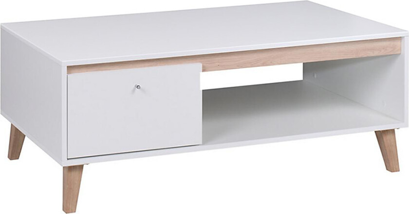 Waldsten Sofabord 120 cm med Oppbevaringshylle + Lucka - Hvit/Natur