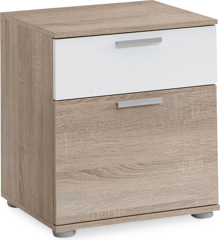 Polyxo Nattbord 38 cm med Oppbevaring 2 Skuffer - Hvit/Eikfarge/Lysegrå