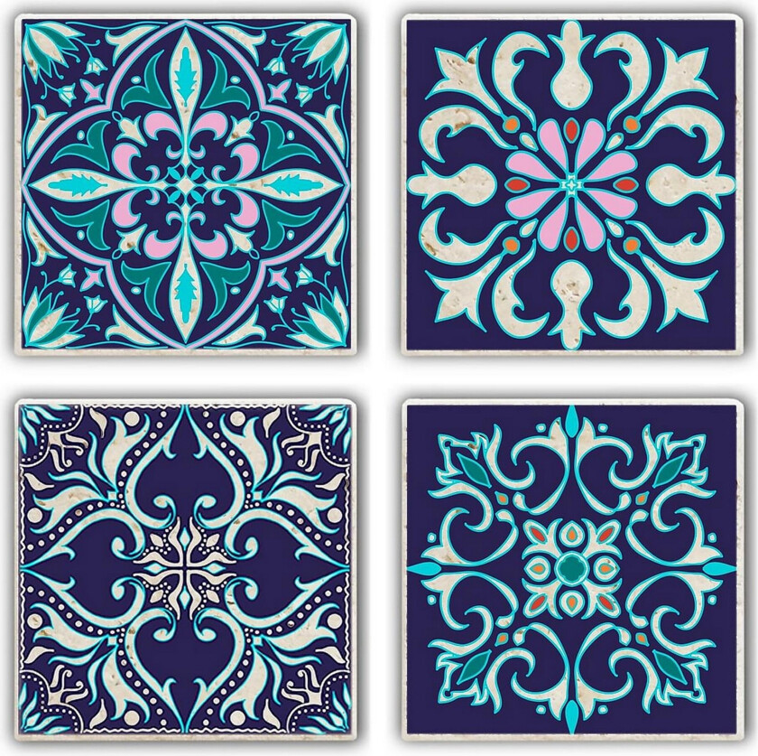 Glassunderlag 4-pk - Mørkeblå/Flerfarget