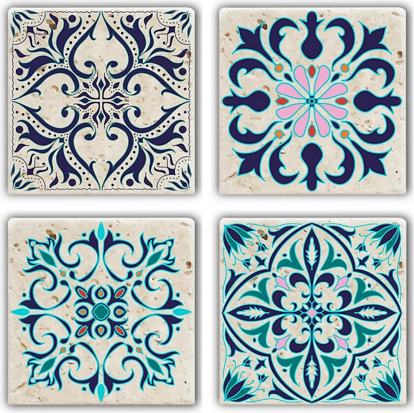 Glassunderlag 4-pk - Blå/Flerfarget