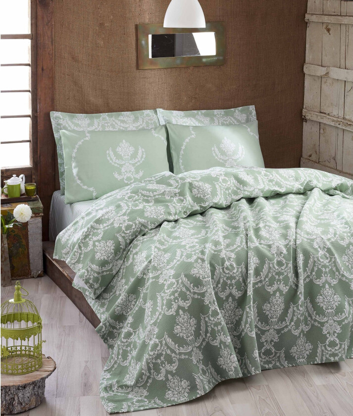 Eponj Home Sengeteppe Enkelt 160x235 cm - Grønn/Hvit