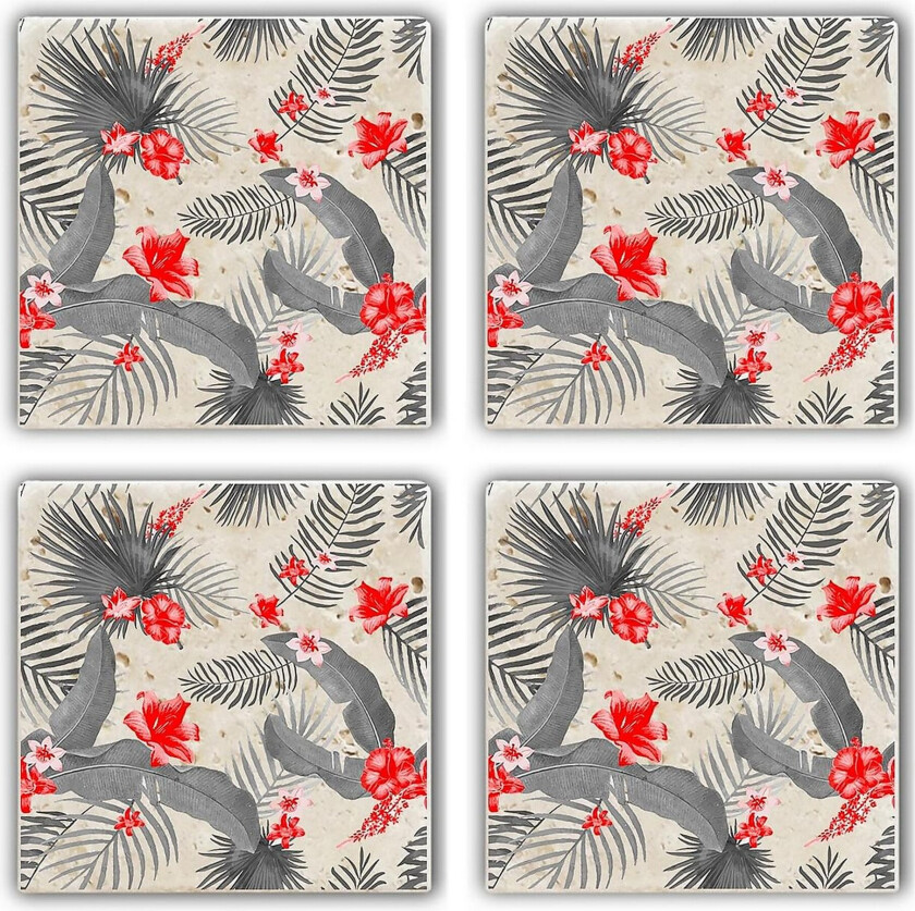 Glassunderlag 4-pk - Rød/Grå