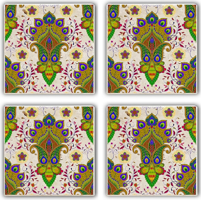 Glassunderlag 4-pk - Grønn/Flerfarget