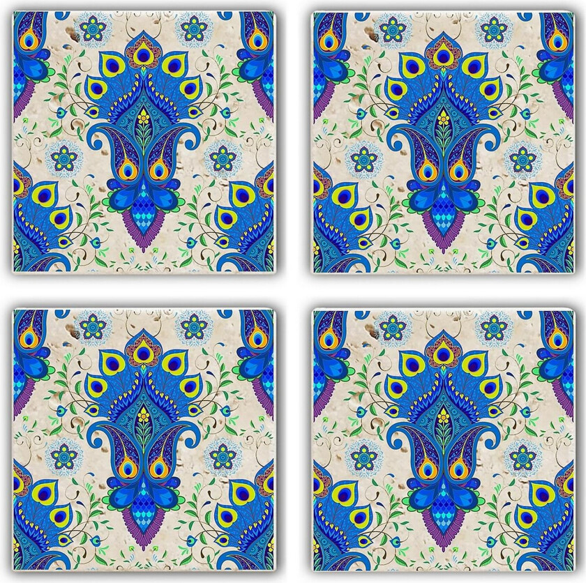 Glassunderlag 4-pk - Blå/Flerfarget