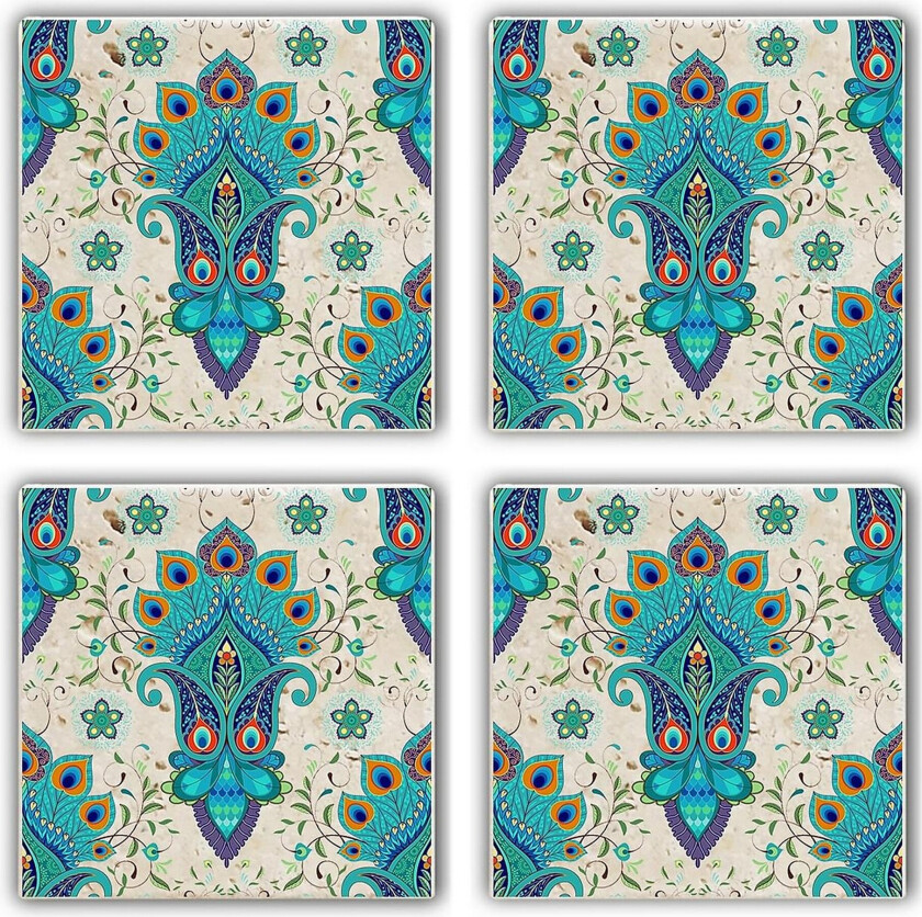 Glassunderlag 4-pk - Turkis/Flerfarget