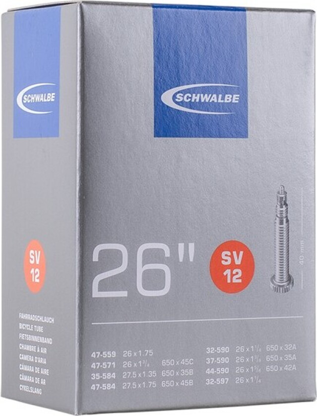 26 x 1,2 - 1,9 Slange med avtagbar ventilkjegle
