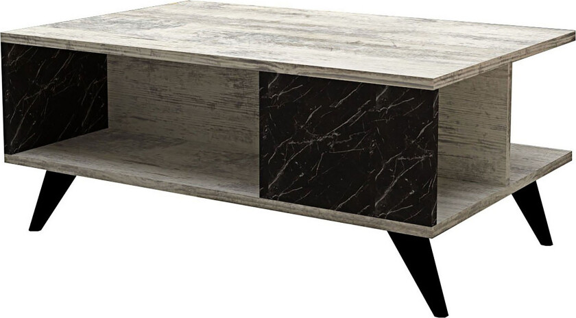 Vainode Sofabord 90 cm med Oppbevaring Hyller Marmormønster - Beige/Svart