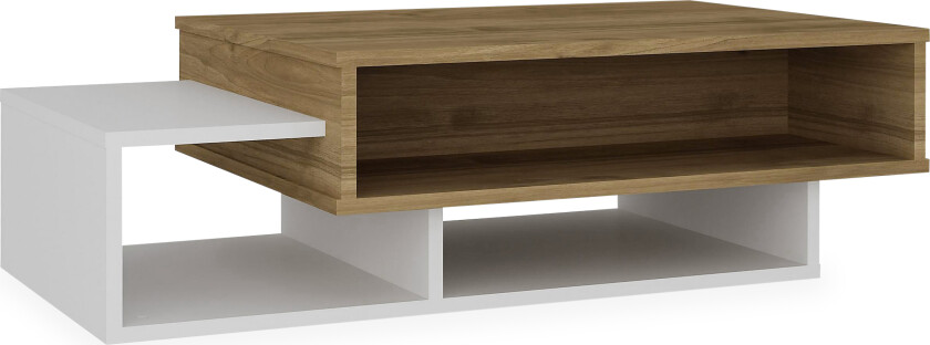 Tabate Sofabord 105 cm med Oppbevaringshyller - Hvit/Valnøttsbrun