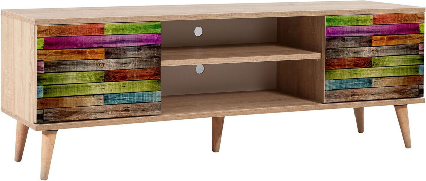 Vellavie TV-benk 140 cm Regnbuepanel - Brun/Rød/Grønn