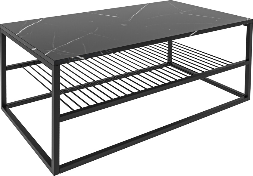 Emlak Sofabord 95 cm Marmormønster med Oppbevaringshylle - Svart