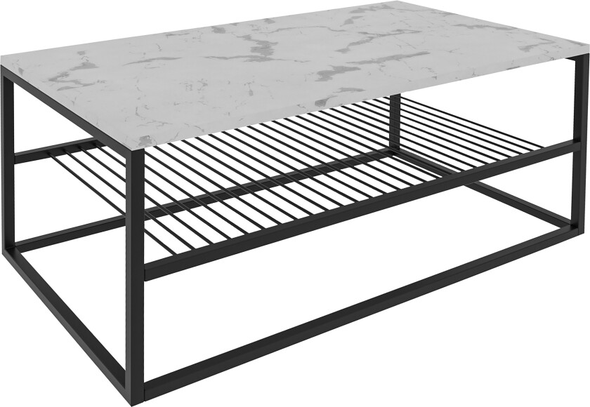 Emlak Sofabord 95 cm Marmormønster med Oppbevaring Hylle - Hvit/Svart