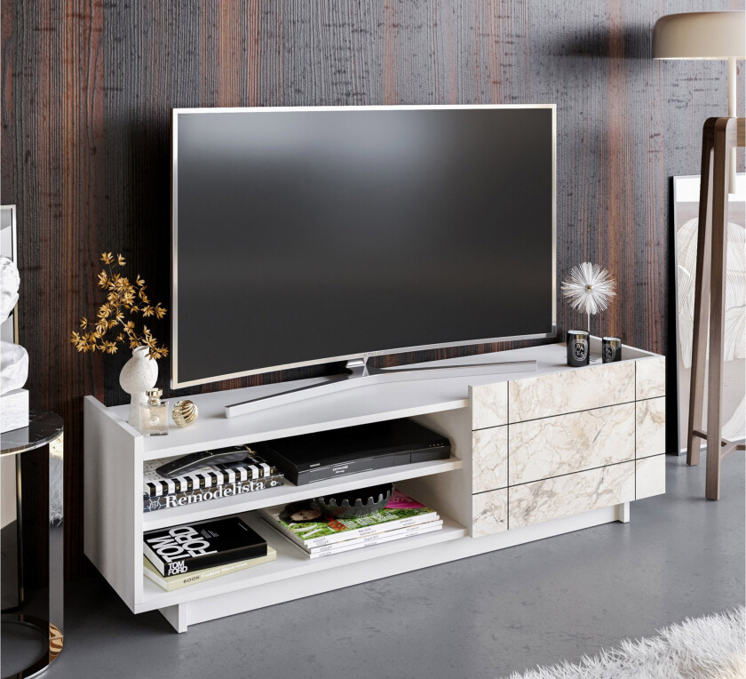 Ulica Tv-benk 140 cm Dør + 3 Hyller - Hvit