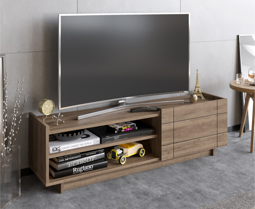 Ulica Tv-benk 140 cm Dør + 3 Hyller - Mørkebrun