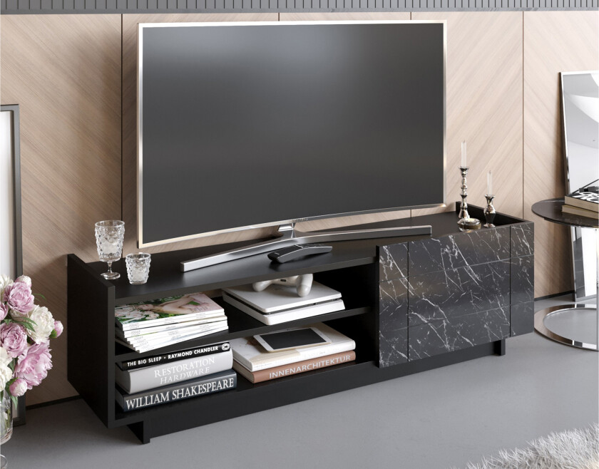 Ulica TV-benk 140 cm Dør + 3 hyller - Svart